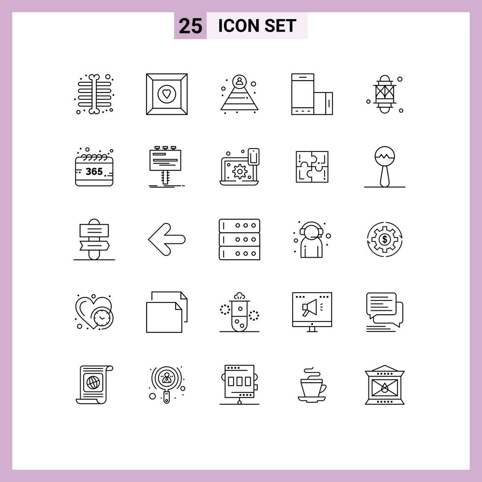 Pictogram Set of 25 Simple Lines of lamp light structure lantern rotate Editable Vector Design Elements