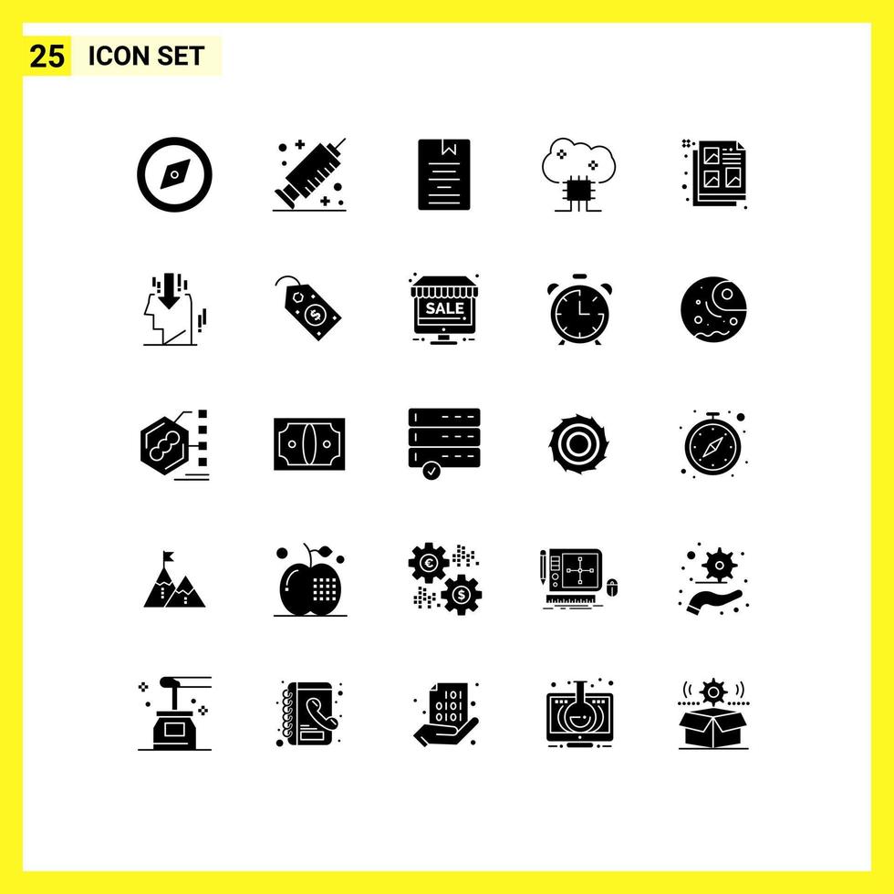 Editable Vector Line Pack of 25 Simple Solid Glyphs of design cloud software education cloud server cloud database Editable Vector Design Elements