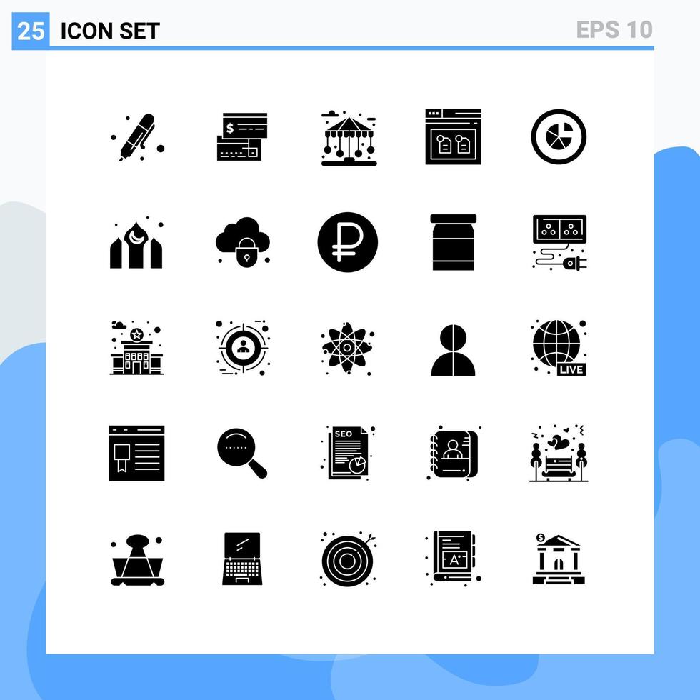 25 Universal Solid Glyphs Set for Web and Mobile Applications file browser debit archive park Editable Vector Design Elements