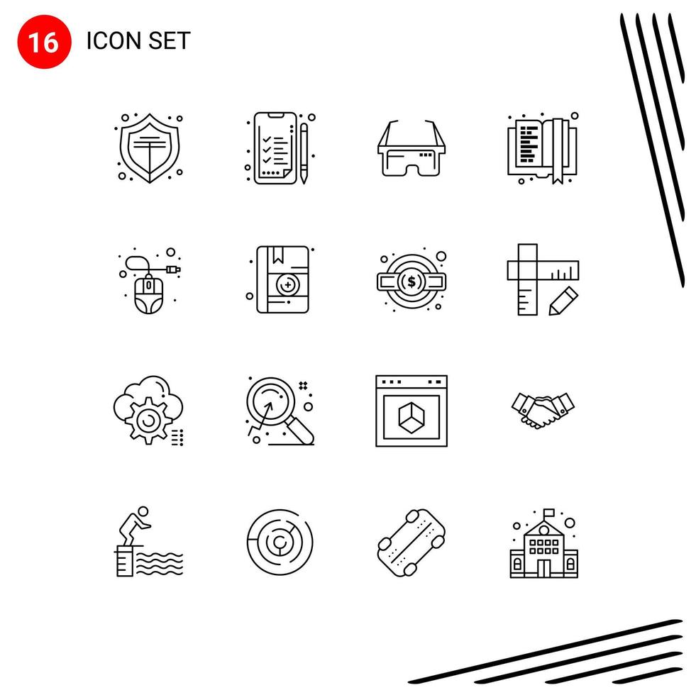 Stock Vector Icon Pack of 16 Line Signs and Symbols for mouse computer mouse medical computer e learning Editable Vector Design Elements