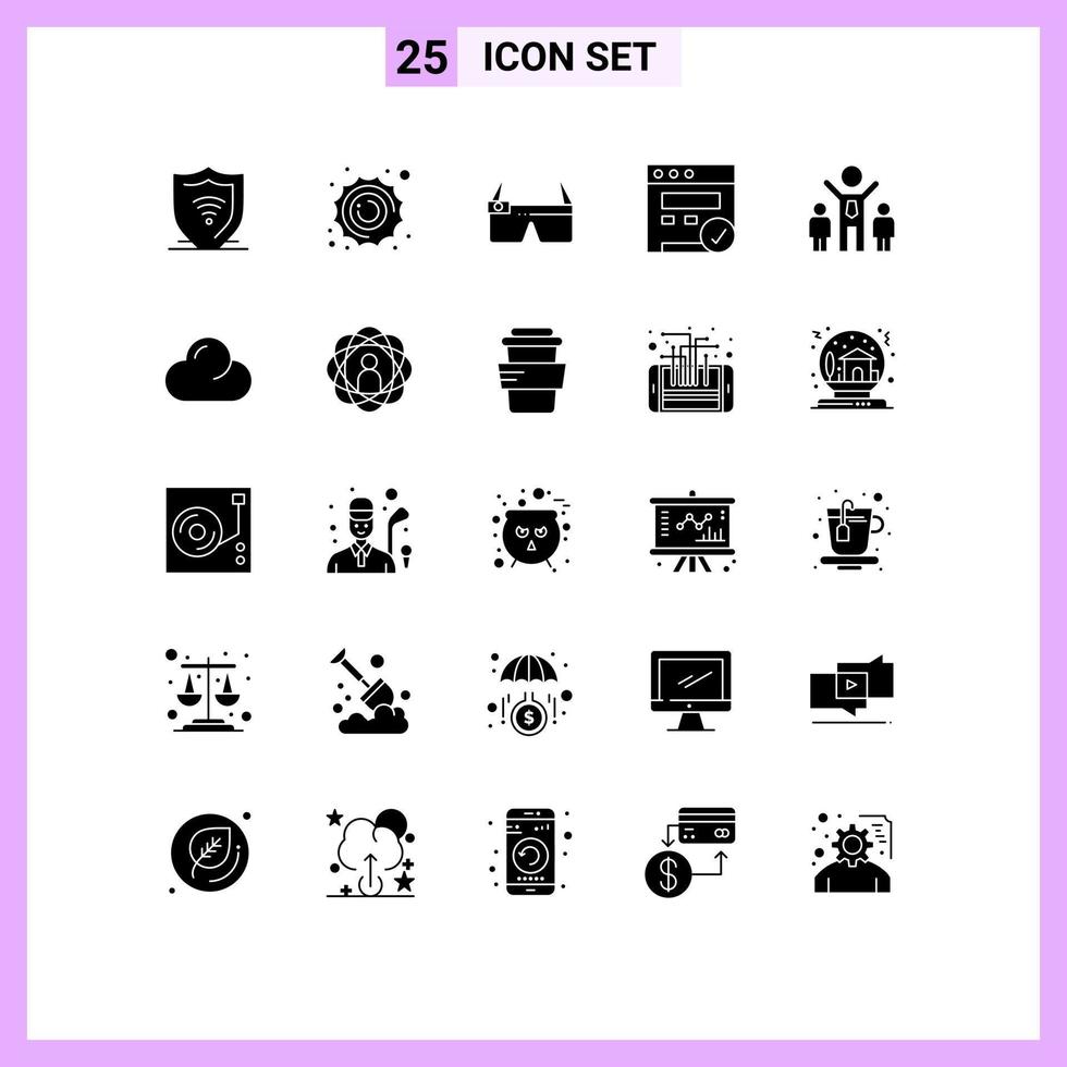 Group of 25 Modern Solid Glyphs Set for people company device web browser Editable Vector Design Elements