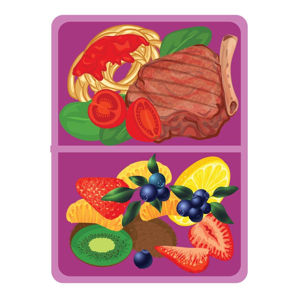 Violet lunchbox icon, cartoon style vector