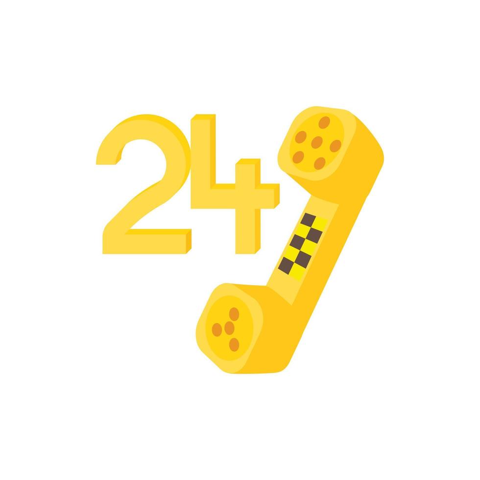 24 hours taxi service icon, cartoon style vector