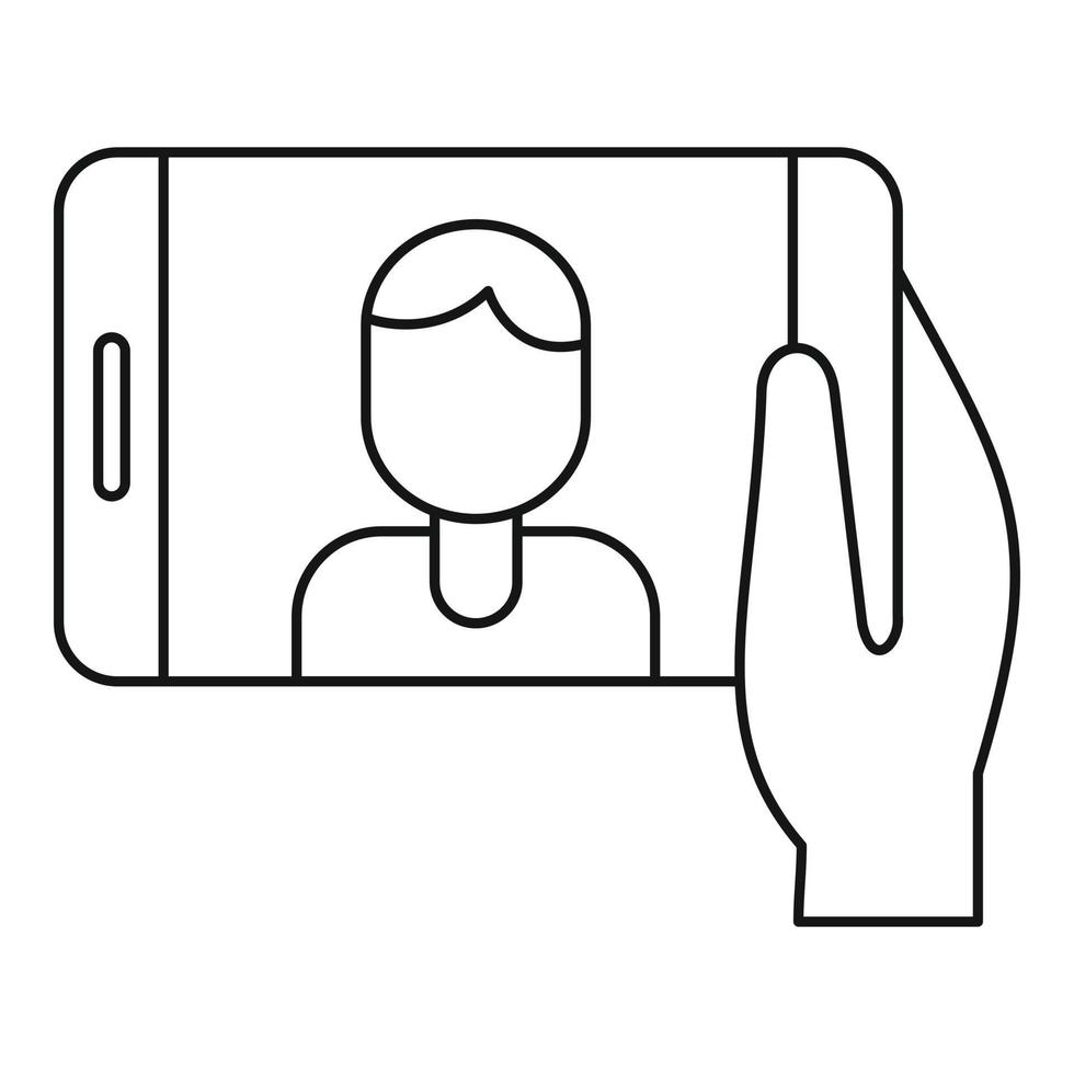 el hombre toma el icono del teléfono selfie, el estilo de esquema vector