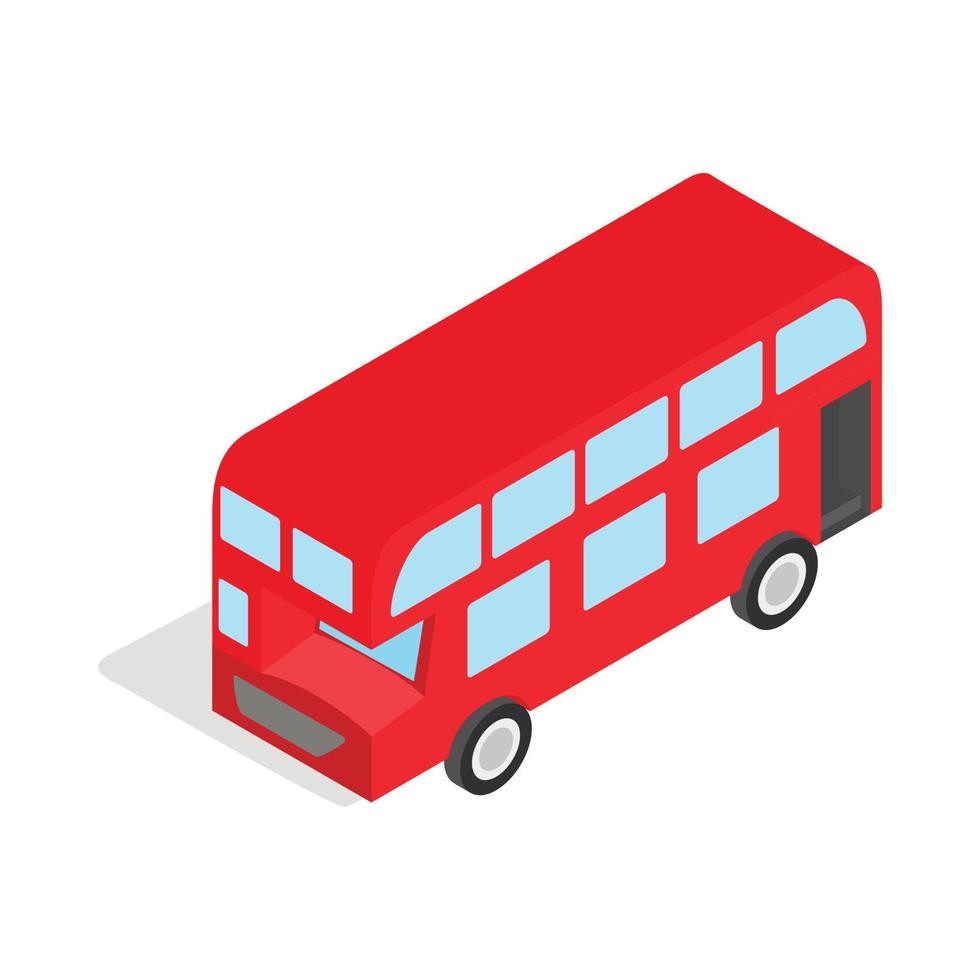 English red bus icon, isometric 3d style vector