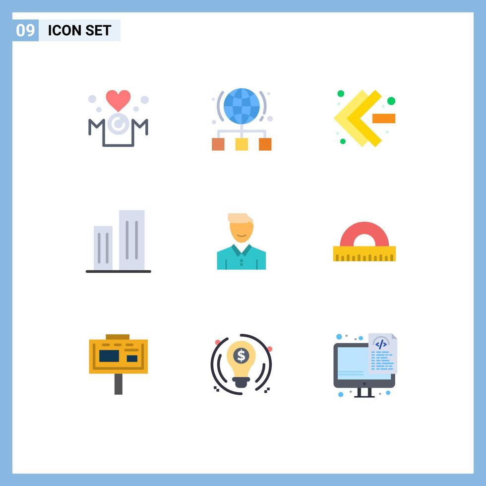 Mobile Interface Flat Color Set of 9 Pictograms of skyscrapers business network buildings left Editable Vector Design Elements