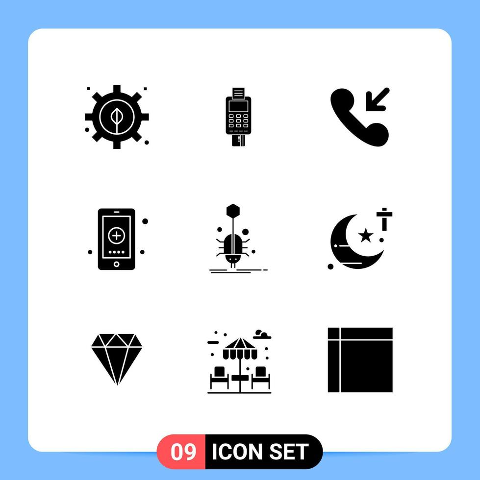 Set of 9 Modern UI Icons Symbols Signs for medicine hospital credit card machine health incoming Editable Vector Design Elements