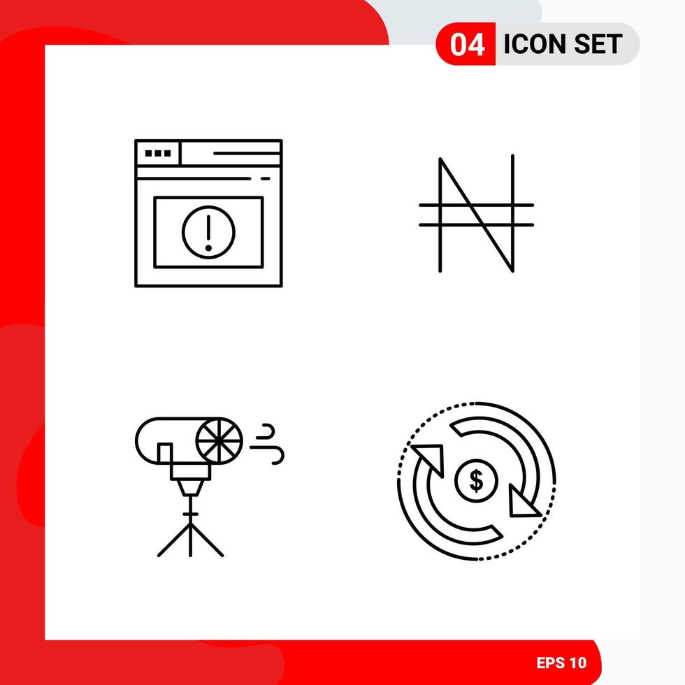 conjunto creativo de 4 iconos de contorno universal aislados sobre fondo blanco fondo de vector de icono negro creativo