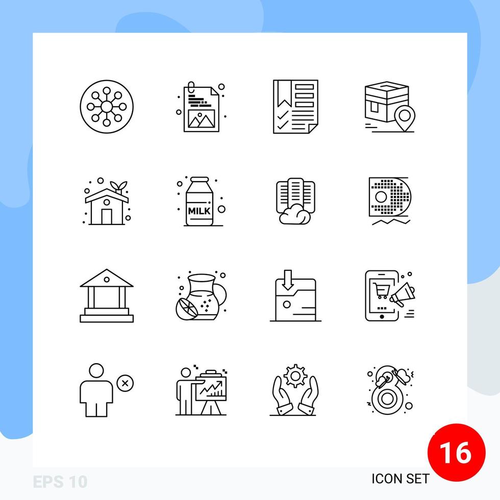 Pack of 16 creative Outlines of muslim pin bookmark kaba report Editable Vector Design Elements