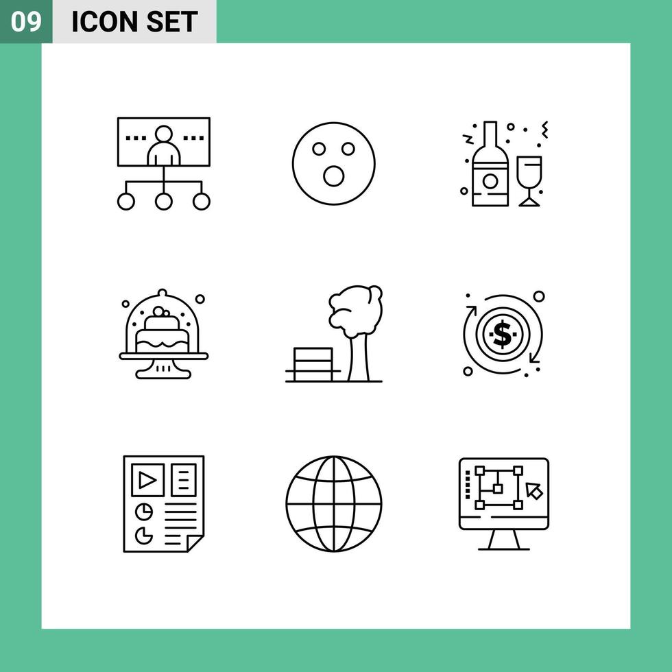 9 Outline concept for Websites Mobile and Apps cakes baking game baked glass Editable Vector Design Elements