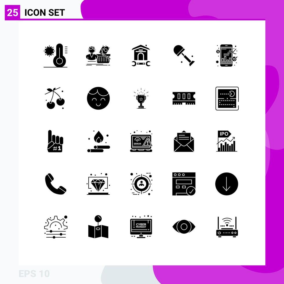 Solid Glyph Pack of 25 Universal Symbols of spring shovel female big tool Editable Vector Design Elements