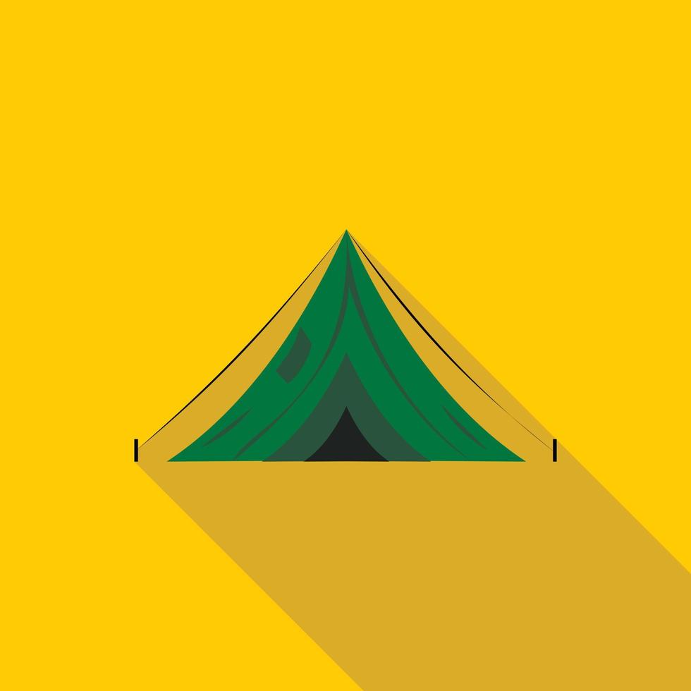 Green canvas tent icon, flat style vector