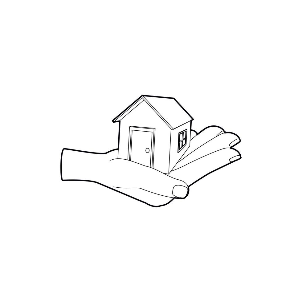 House in hand icon, outline style vector