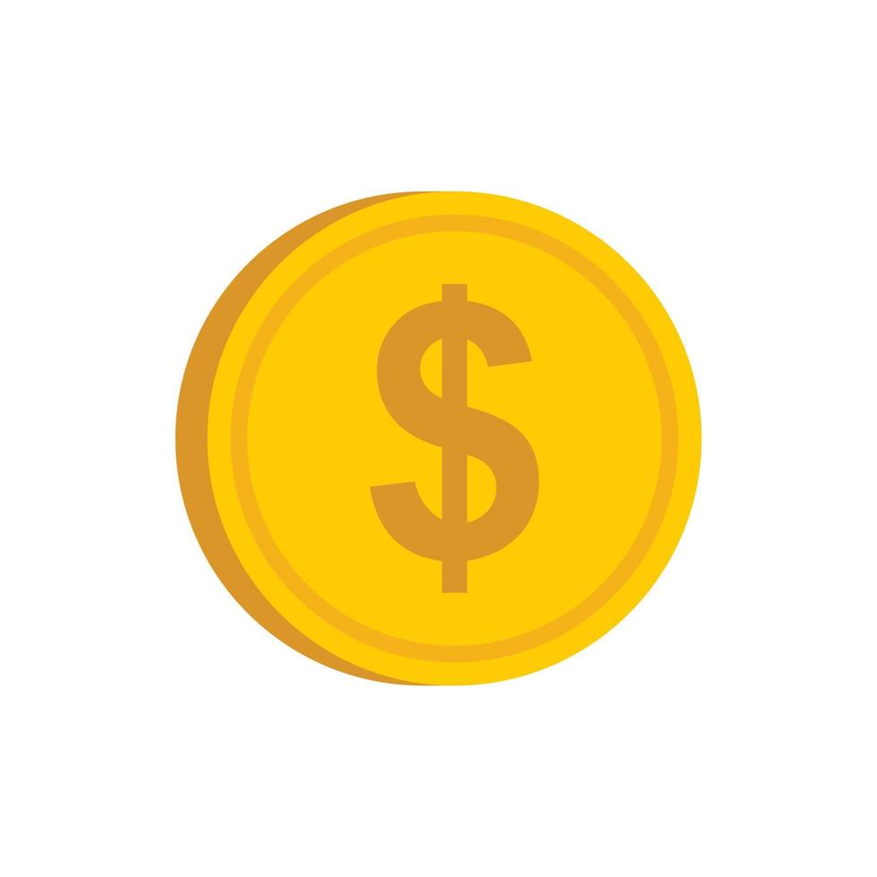 Gold coin with dollar sign icon, flat style vector