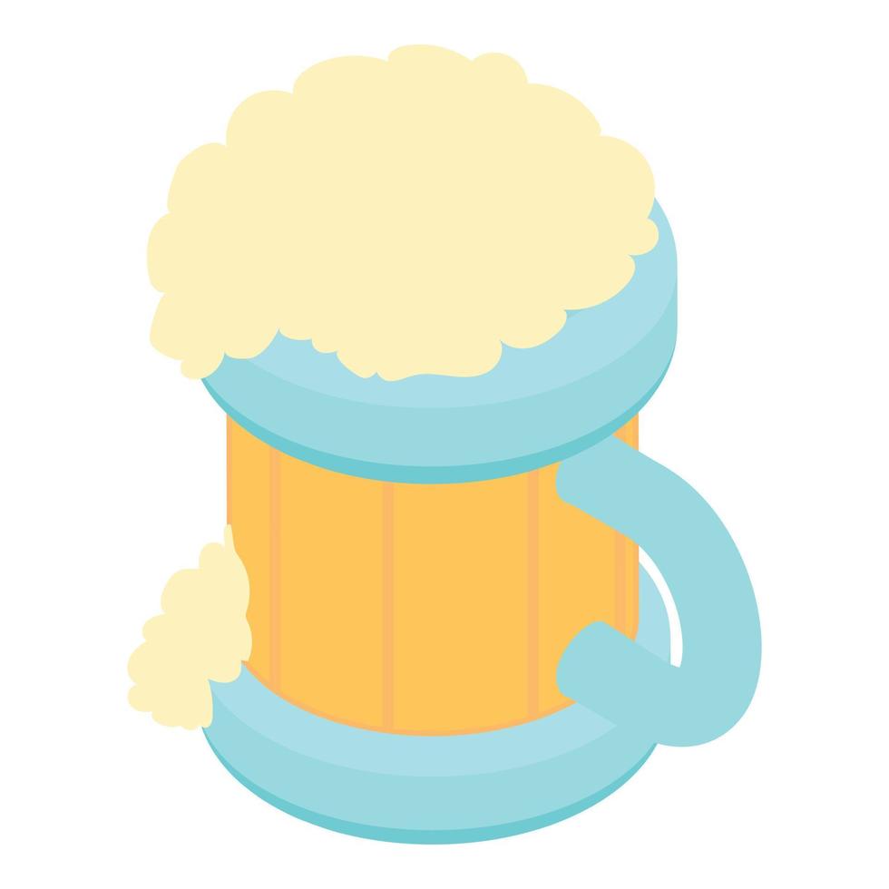 cerveza en un icono de taza de madera, estilo de dibujos animados vector