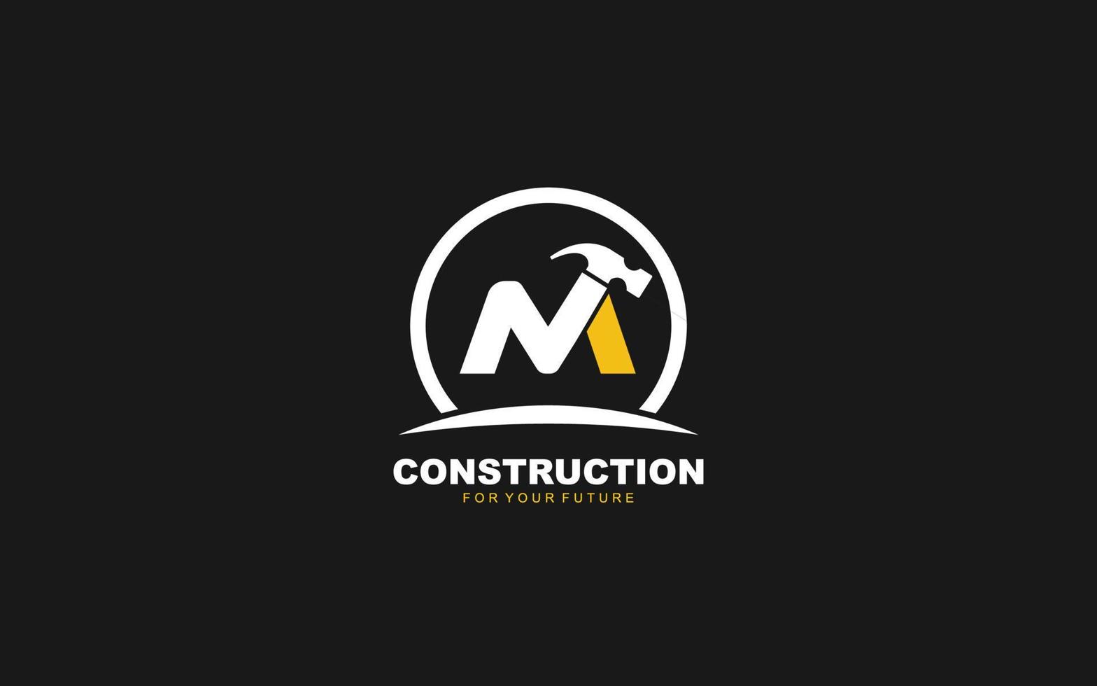 M logo construction vector for woodworking company. initial letter hammer template vector illustration for your brand.