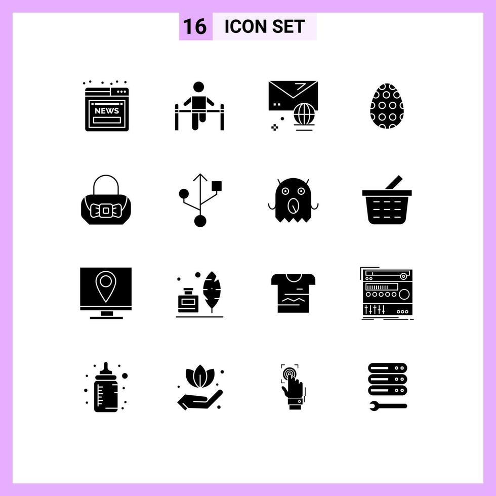 Pictogram Set of 16 Simple Solid Glyphs of bag easter egg man easter message Editable Vector Design Elements