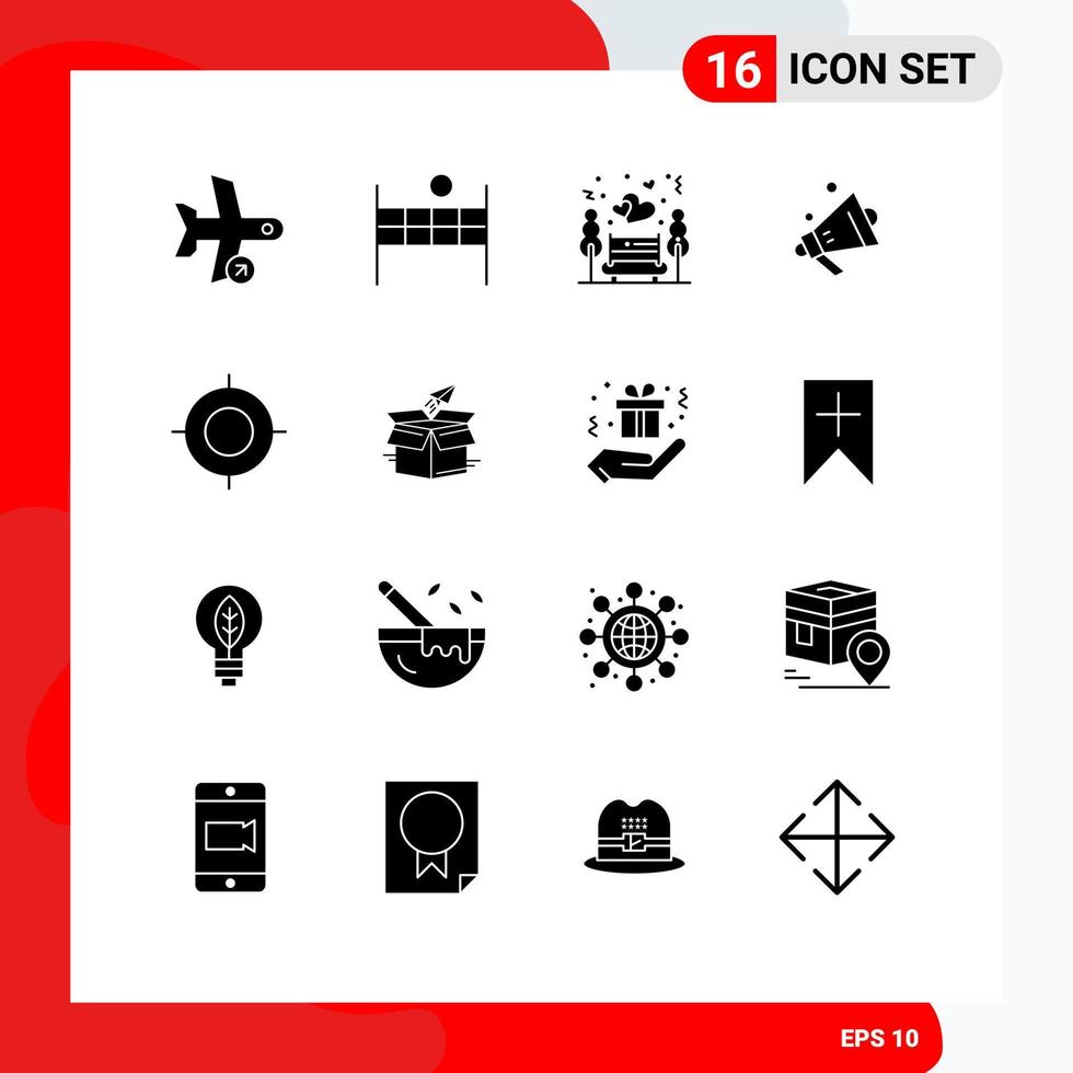 Set of 16 Commercial Solid Glyphs pack for target holiday night date shopping speaker Editable Vector Design Elements
