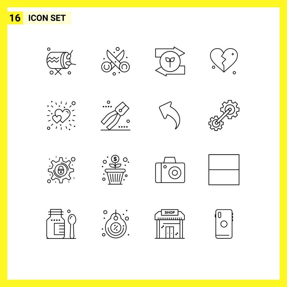 16 Thematic Vector Outlines and Editable Symbols of bright heart art love green eco Editable Vector Design Elements