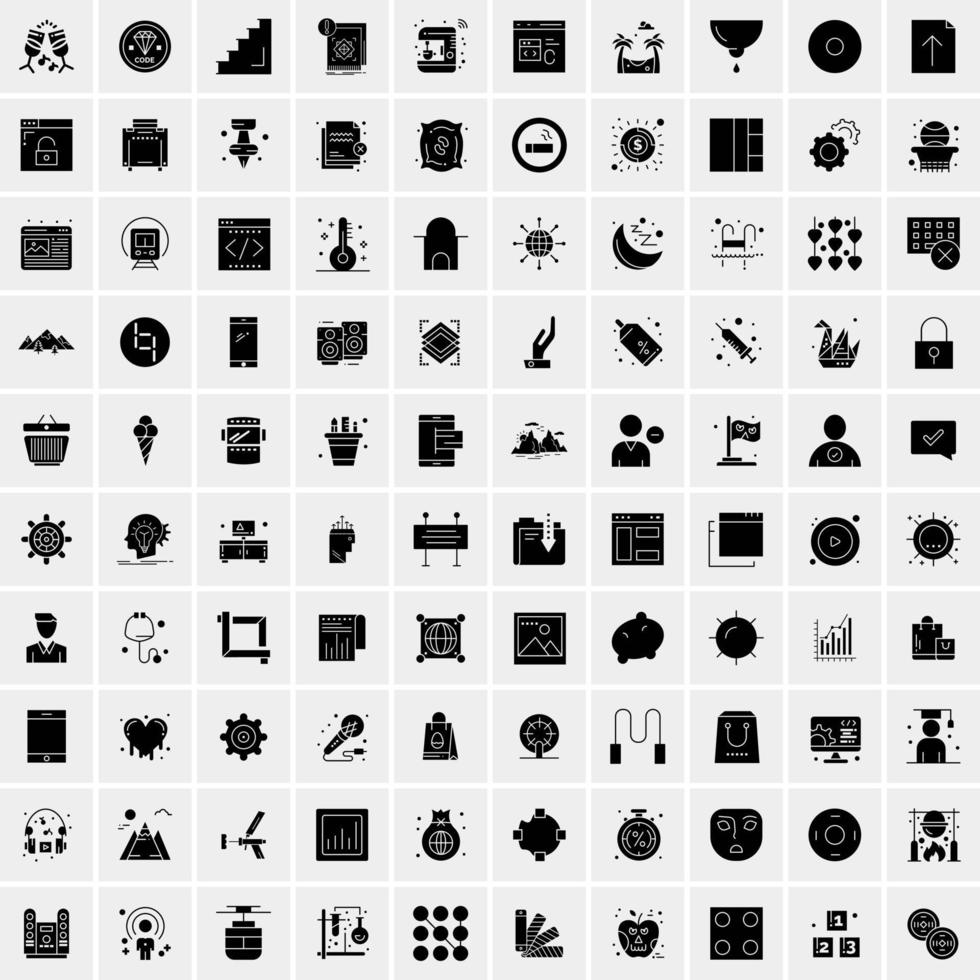 100 Business Icon Solid Glyph Vector Illustration