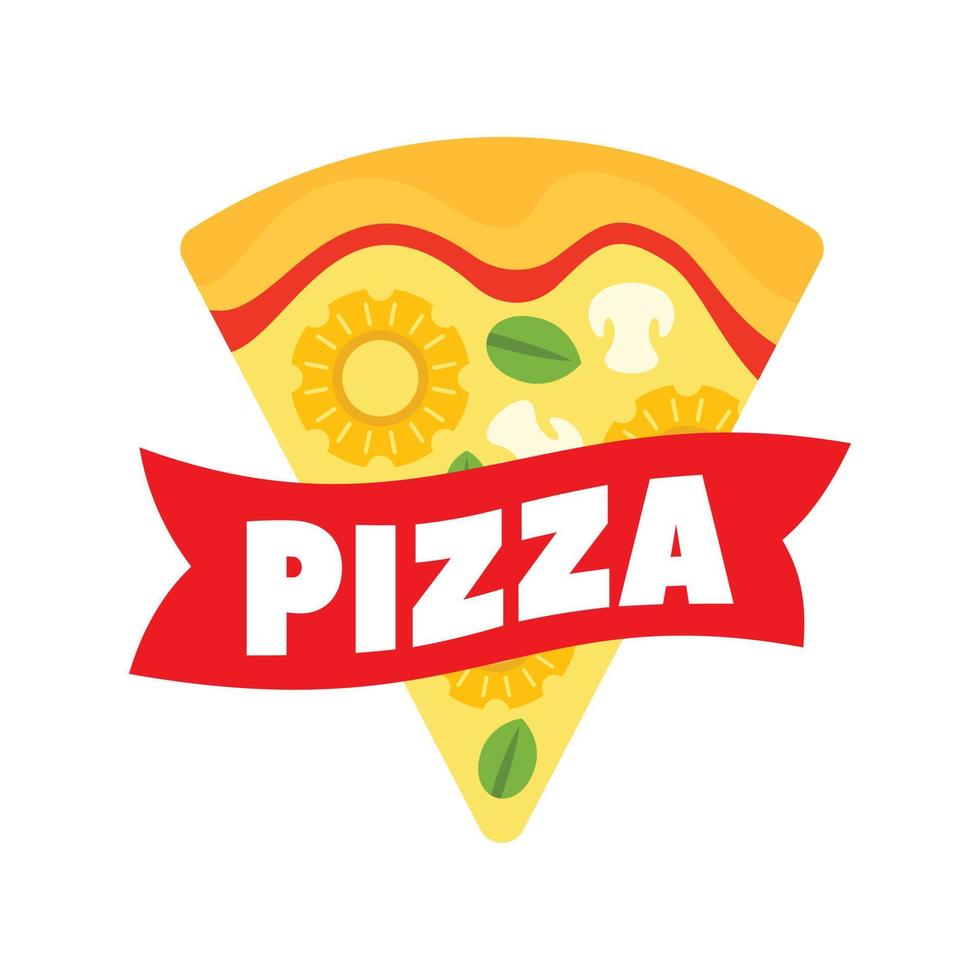 Cheese pizza slice logo, flat style vector