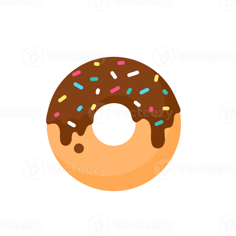 Donut-Kreis-Donuts mit bunten Löchern, die mit köstlicher Schokolade überzogen sind. png