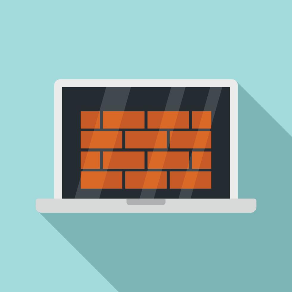 Laptop firewall icon, flat style vector