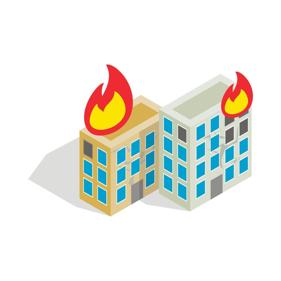Multistory houses burn, modern war icon vector