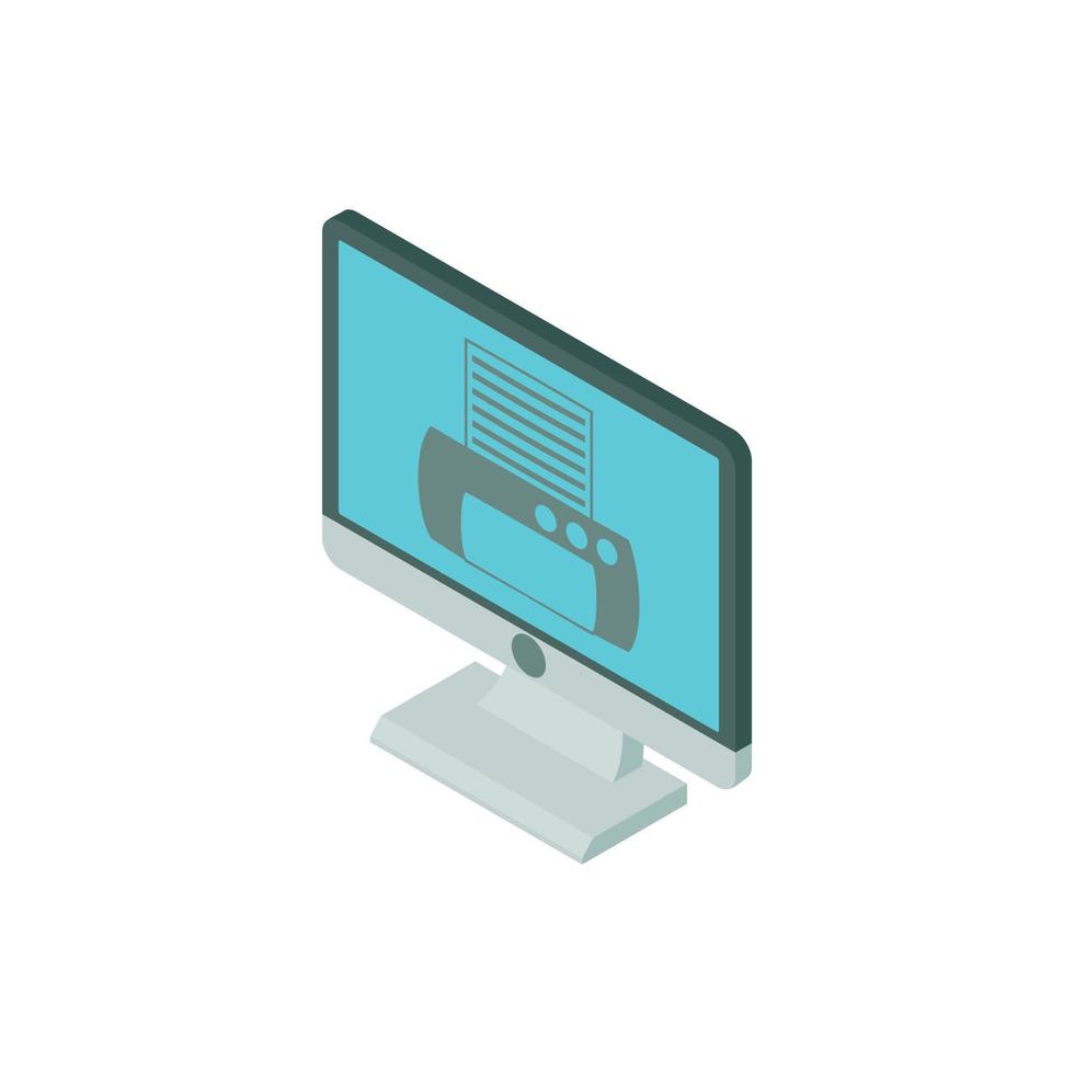 Print button on monitor icon, cartoon style vector