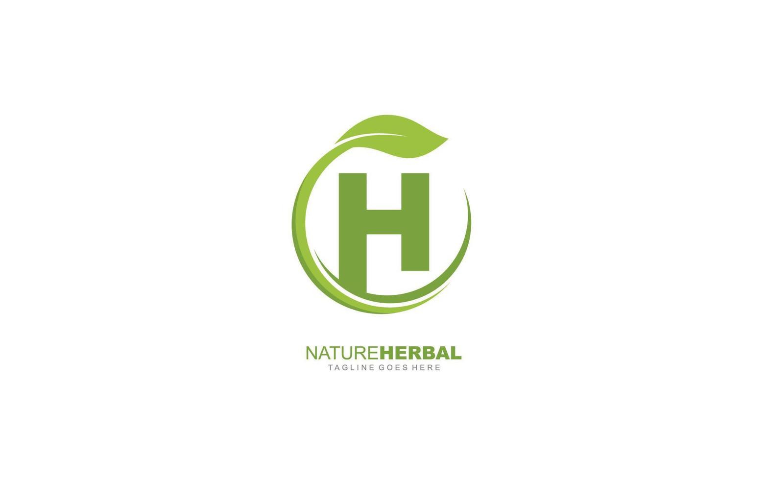 H logo leaf for identity. nature template vector illustration for your brand.