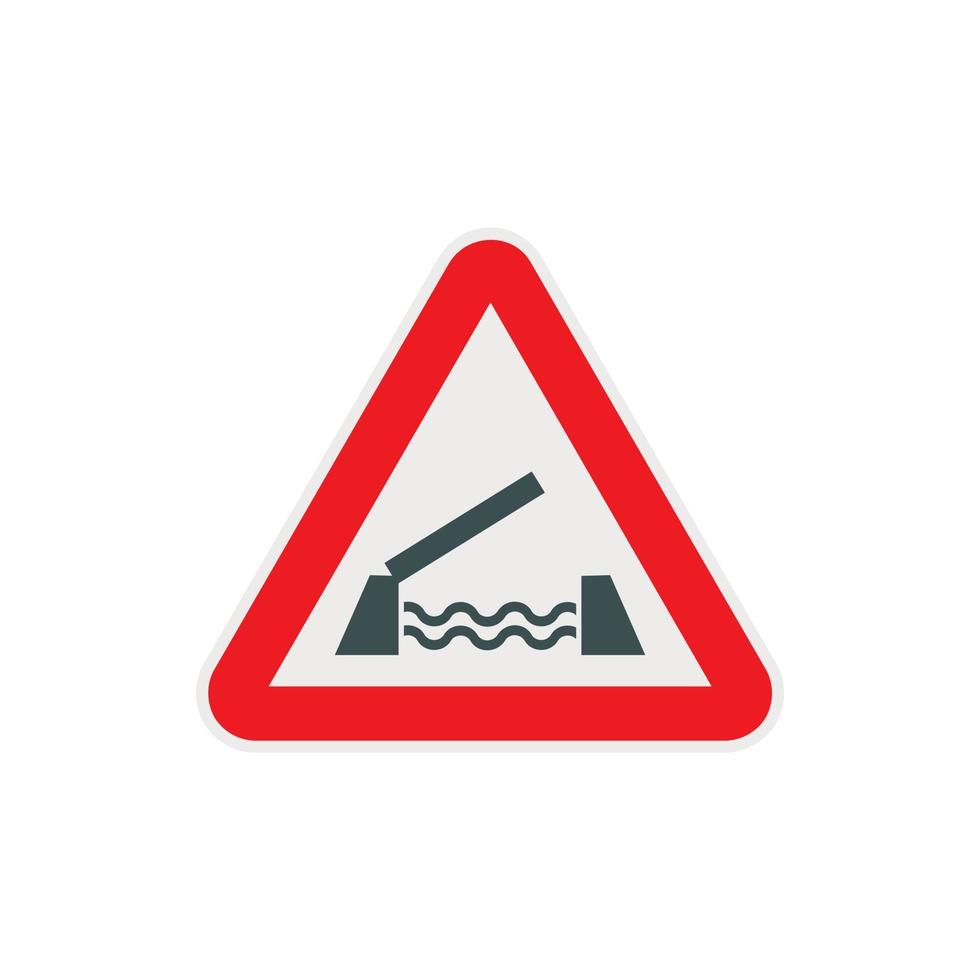 Lifting bridge warning sign icon, flat style vector