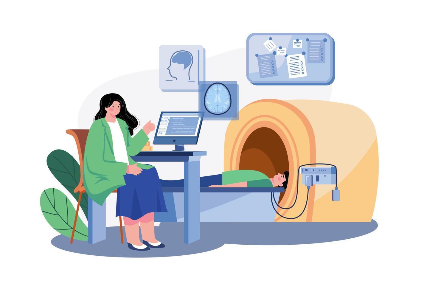 Doctor Checking Patient Health Using MRI Machine vector