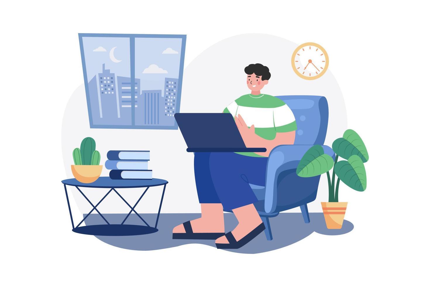 Man Working On His Laptop On The Sofa At Home vector