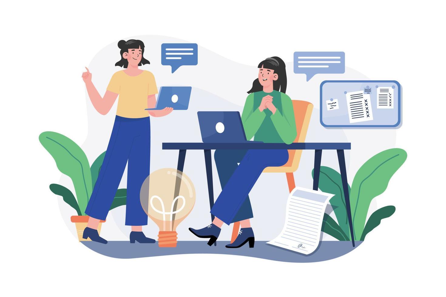Girl Chatting With Employees Illustration concept. A flat illustration isolated on white background vector