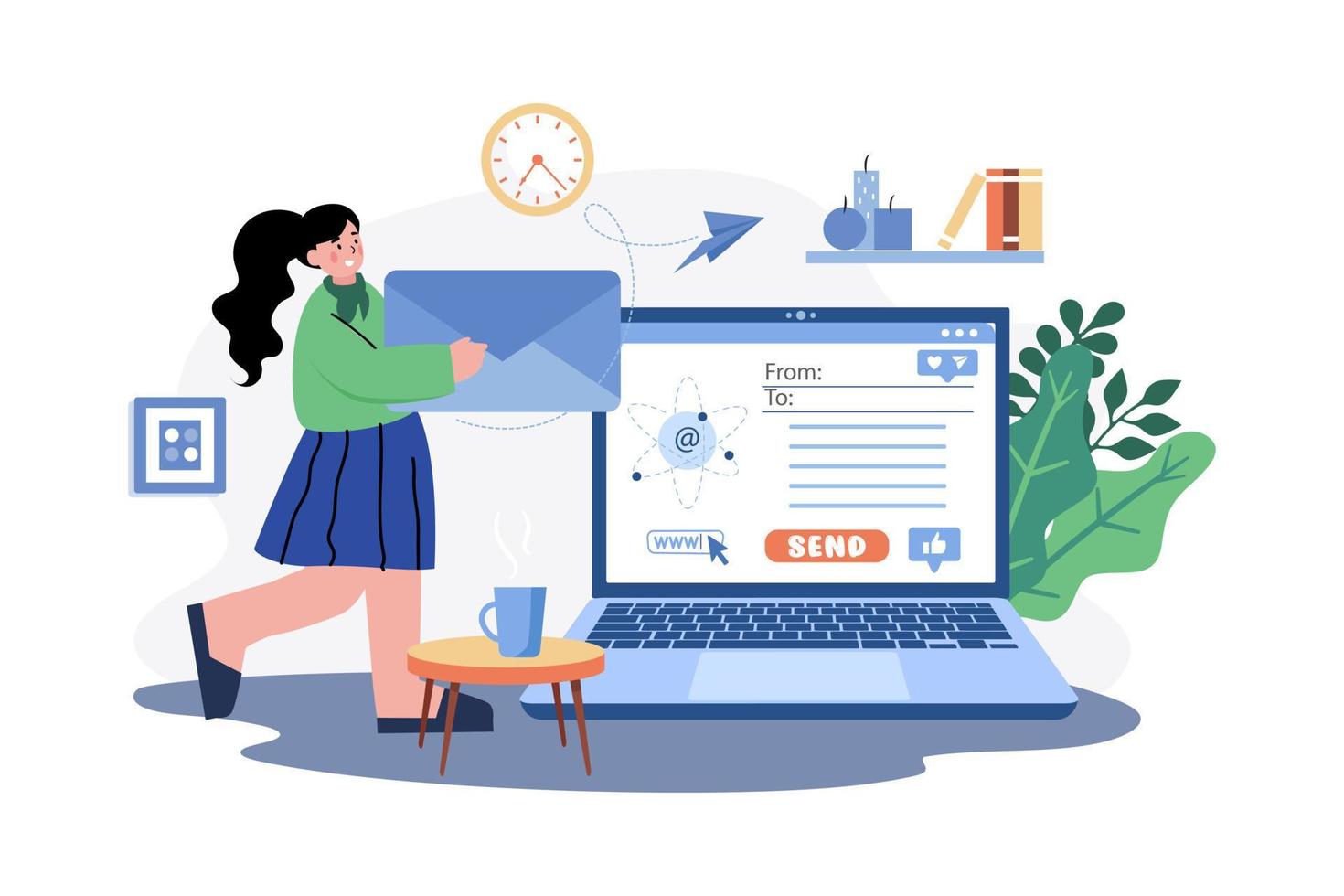 Marketing Employee Sending Marketing Mail From Home vector