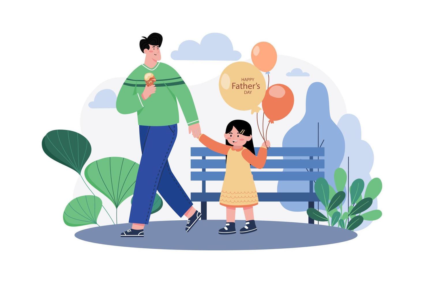 Dad Celebrates Father's Day By Taking His Kids For A Walk vector