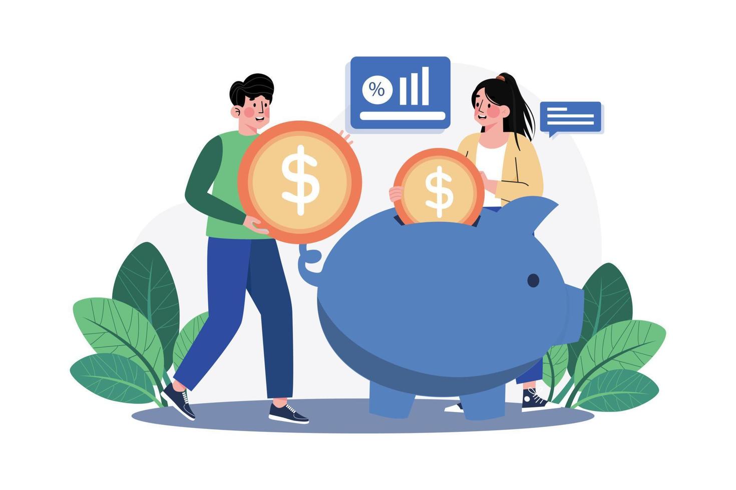 People Saving Money In The Piggy Bank vector