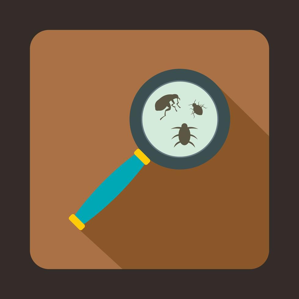 Magnifier and insects icon, flat style vector