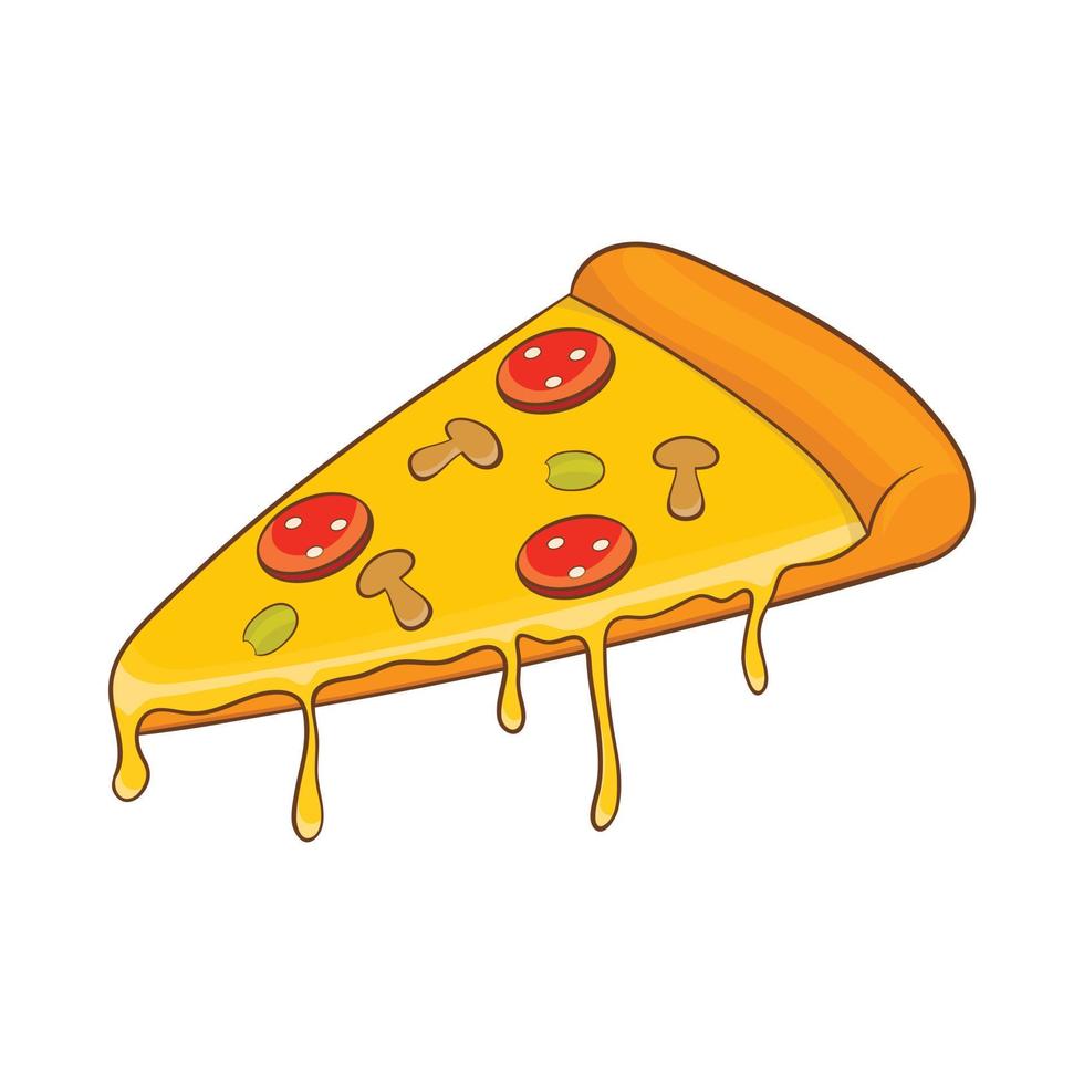 Salami pizza slice icon, cartoon style vector