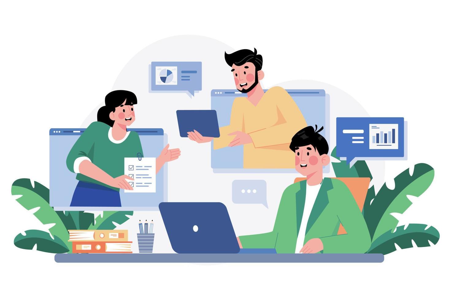 Online business meeting Illustration concept. A flat illustration isolated on white background vector