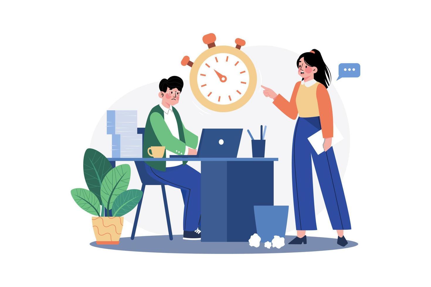 Businesspeople Working Under Deadline Illustration concept. A flat illustration isolated on white background vector