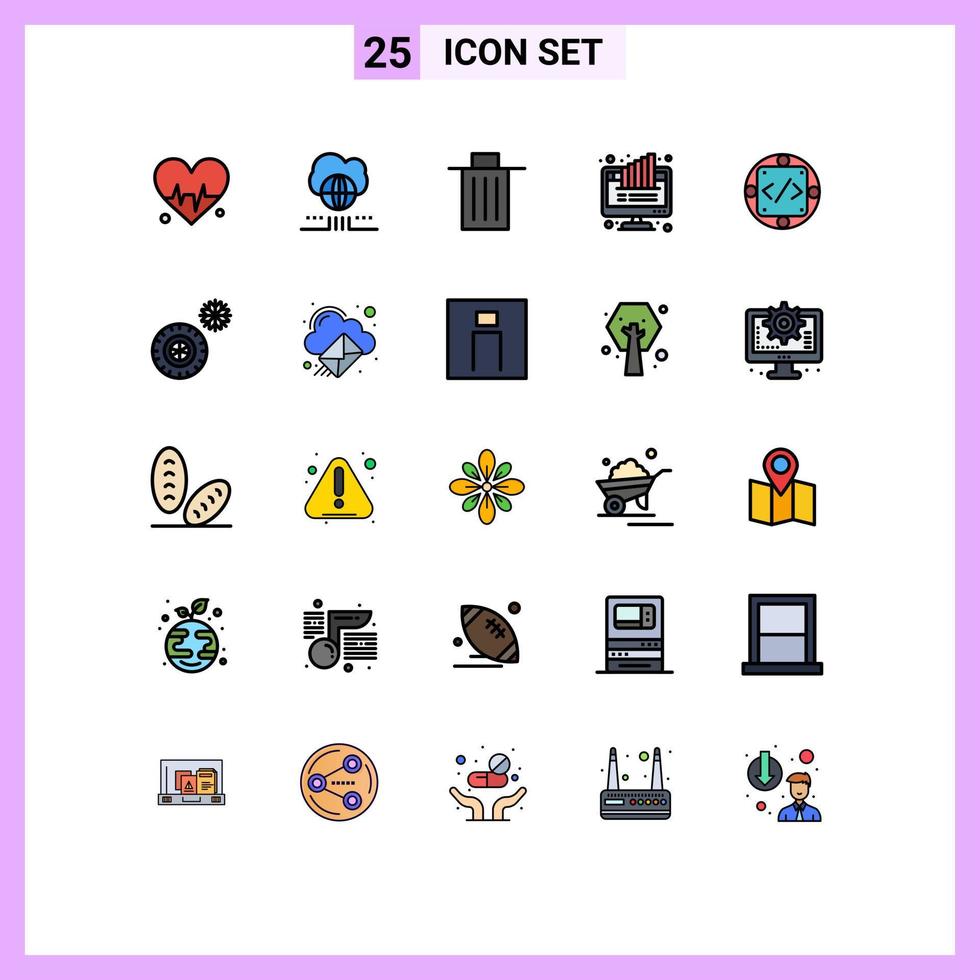 Universal Icon Symbols Group of 25 Modern Filled line Flat Colors of code monitor been computer graph Editable Vector Design Elements