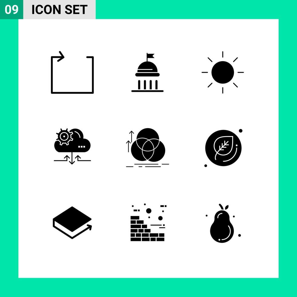 Group of 9 Modern Solid Glyphs Set for geometry alignment sun circle arrow Editable Vector Design Elements