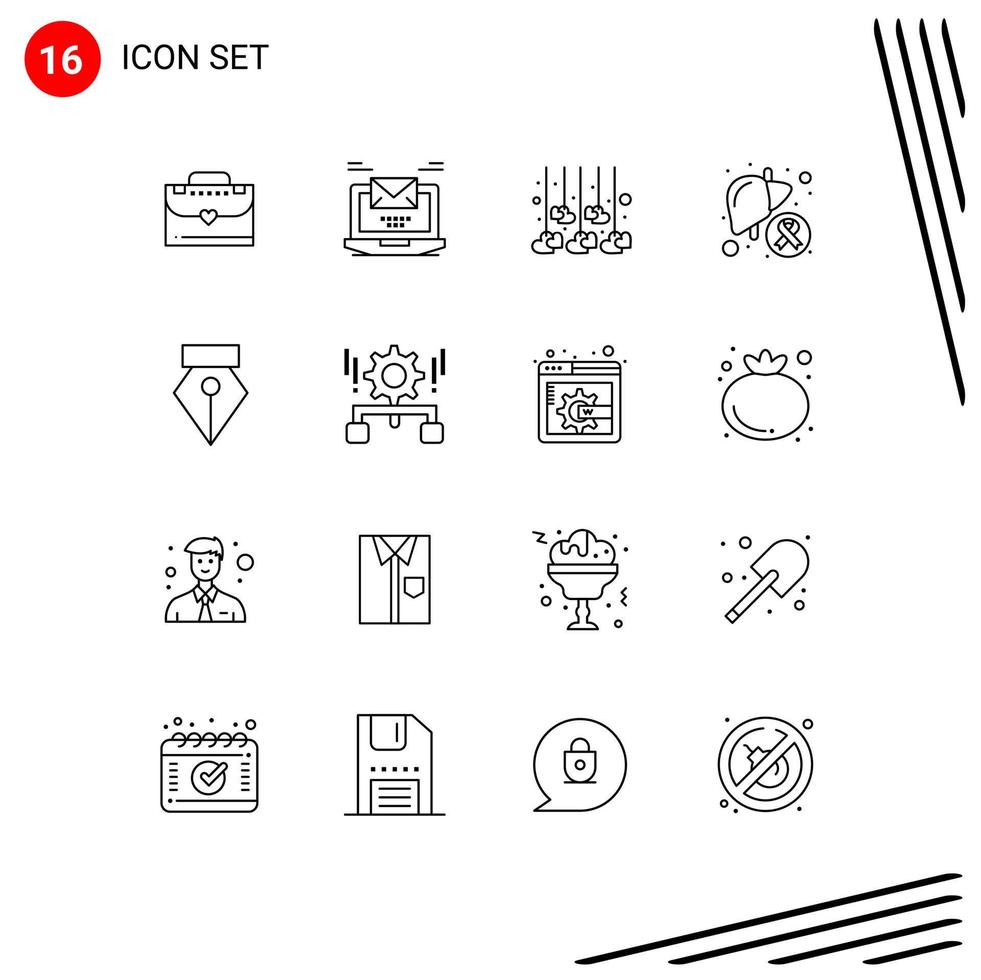 Modern Set of 16 Outlines and symbols such as editor liver decoration illness cancer Editable Vector Design Elements
