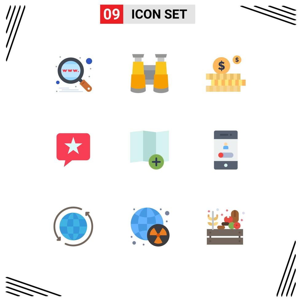 Group of 9 Flat Colors Signs and Symbols for new location budget star favorite Editable Vector Design Elements