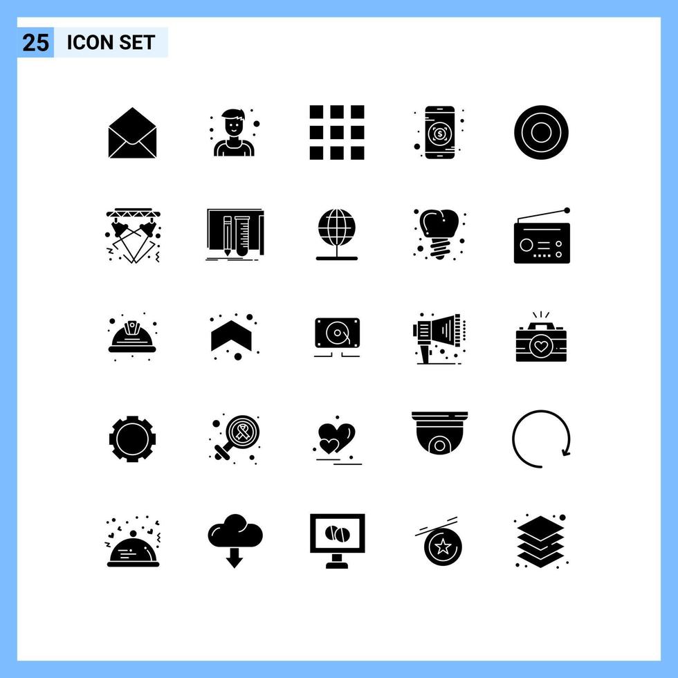 25 concepto de glifo sólido para sitios web móviles y aplicaciones luces línea de diseño web de usuario elementos básicos de diseño de vectores editables