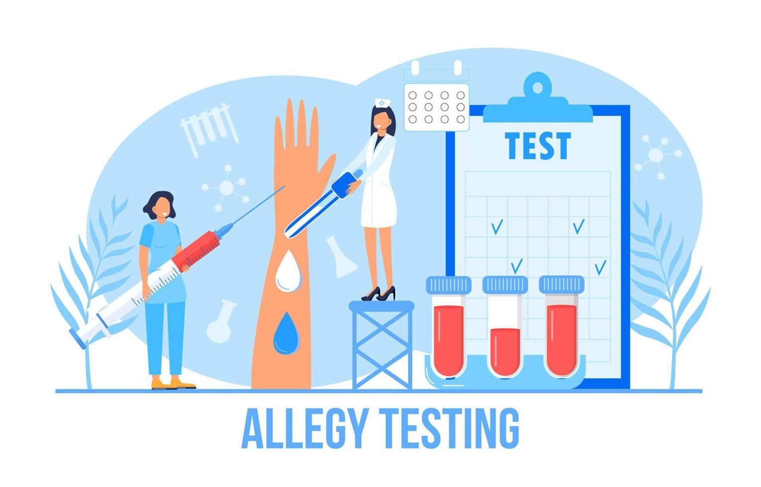 Allergist concept for medical websites and landing pages, blog. Disease of the skin and dermatological problems. Allergy testing illustration. Psoriasis, vitiligo, dermatitis, rash. vector