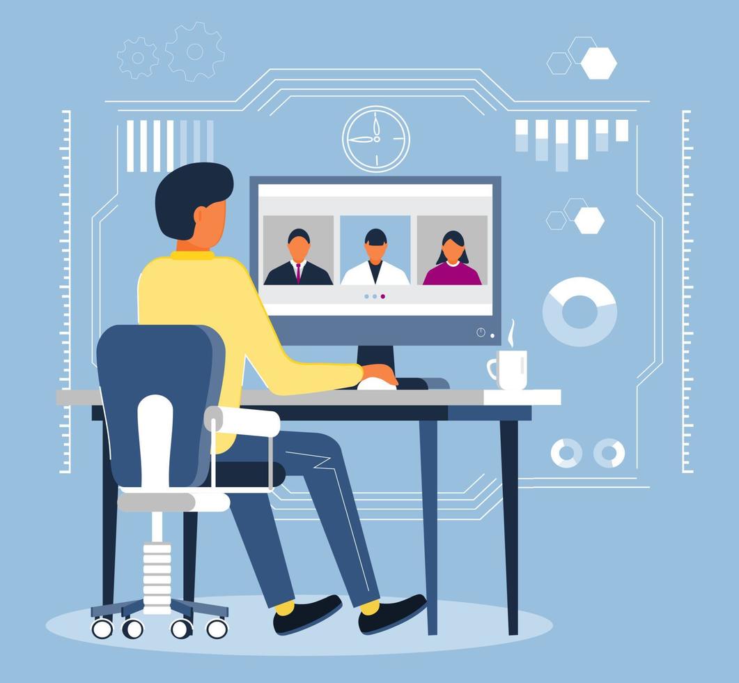 Remote school class is studying. Video call conference concept vector. Social distancing during quarantine. University online course illustration vector