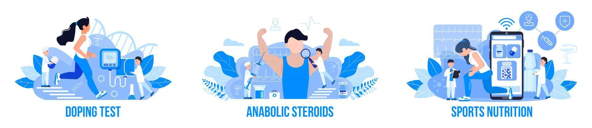 prueba de dopaje, nutrición deportiva, vector conceptual de esteroides anabólicos. concepto de medicina deportiva para la página de destino. servicios médicos deportivos.