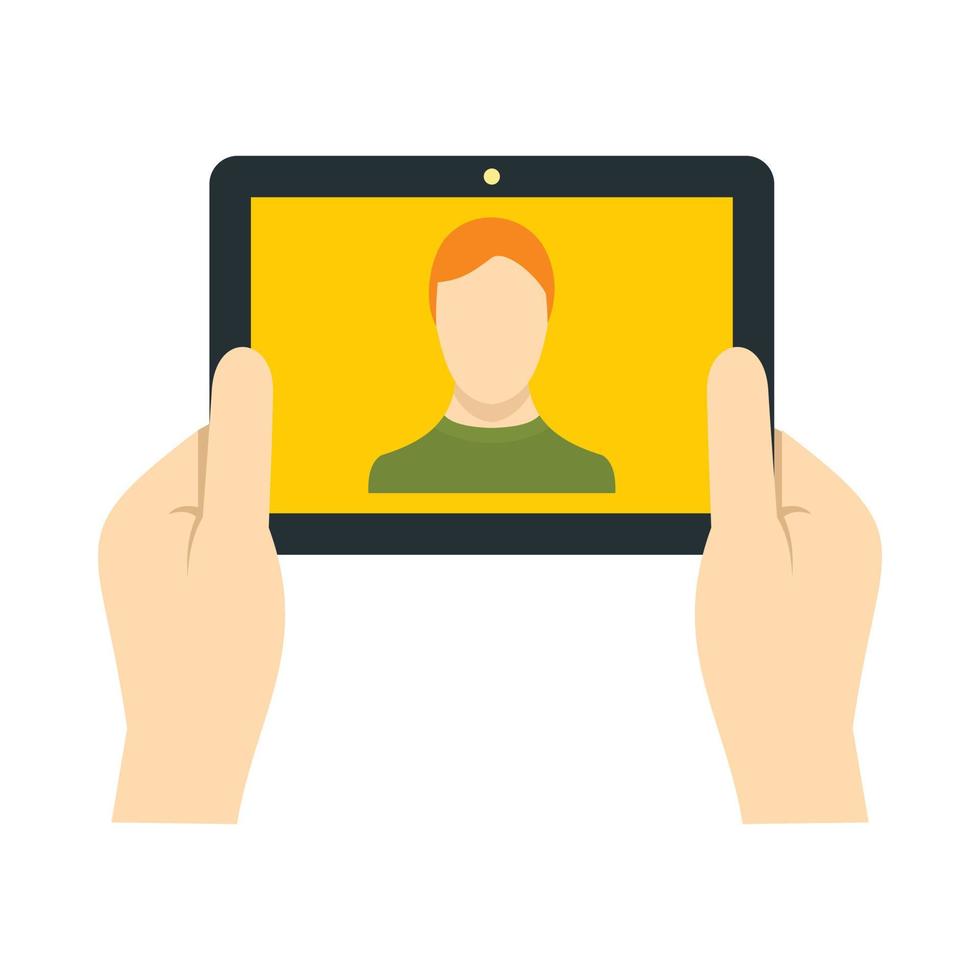 Man making selfie using tablet icon in flat style vector